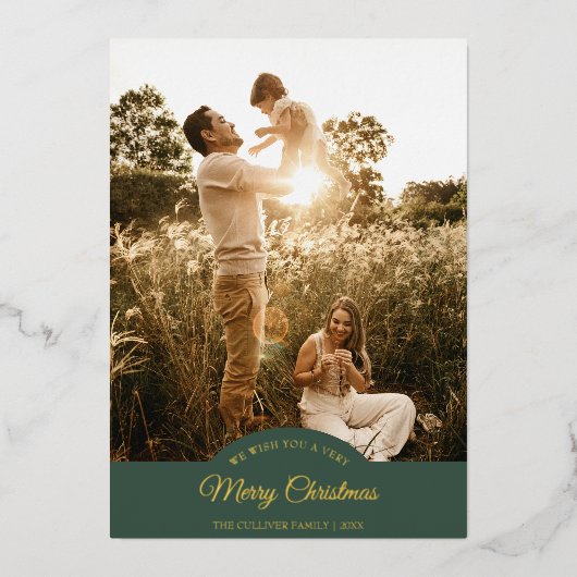 緑の非常に陽気なクリスマス4枚の写真垂直 箔シーズンカード (正面)