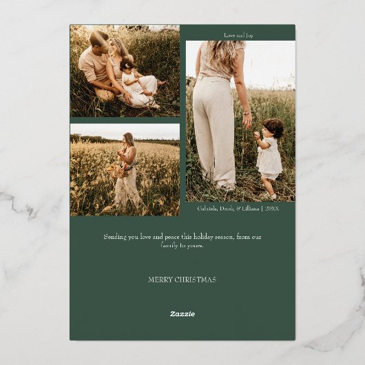 緑の非常に陽気なクリスマス4枚の写真垂直 箔シーズンカード (裏面)