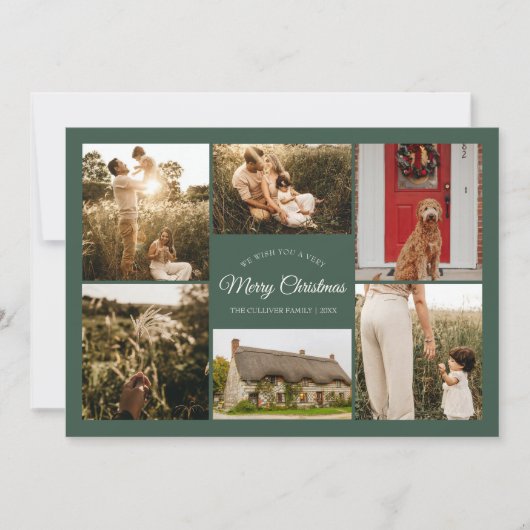 緑の非常に陽気なクリスマス6つの写真コラージュ シーズンカード (正面)