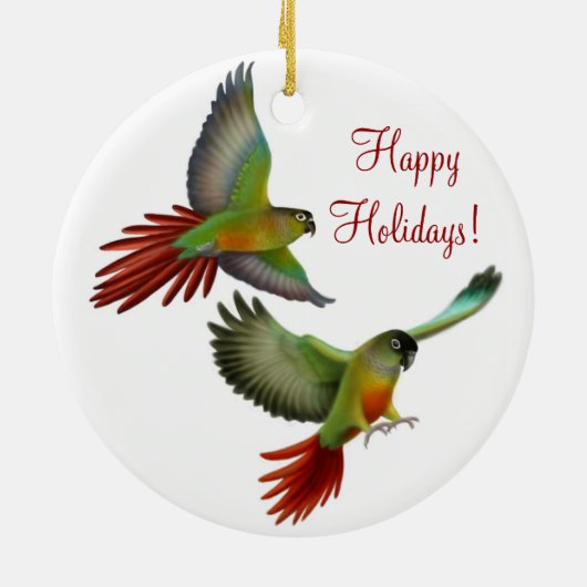 緑の頬のConureのオウムのオーナメント セラミックオーナメント (裏面)