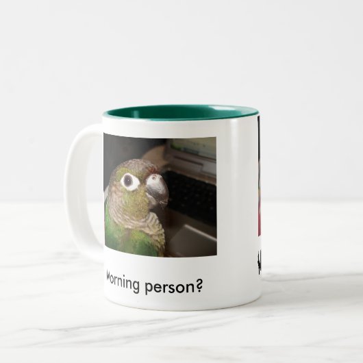 緑の頬のConureの朝人 ツートーンマグカップ (正面左)
