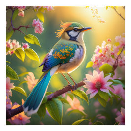 緑の頭のアオケビタイセイの幻想的な鳥 フォトプリント
