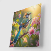 緑の頭のティール（緑がかった色）翼ファンタジー鳥 スクエア壁時計 (傾斜)