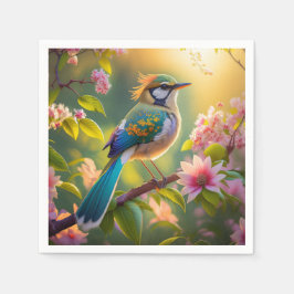 緑の頭のティール（緑がかった色）翼ファンタジー鳥 スタンダードカクテルナプキン