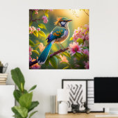 緑の頭のティール(緑がかった色)翼ファンタジー鳥 ポスター (ホームオフィス)