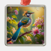 緑の頭のティール（緑がかった色）翼ファンタジー鳥 メタルオーナメント (正面)