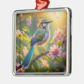 緑の頭のティール（緑がかった色）翼ファンタジー鳥 メタルオーナメント (左)