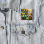 緑の頭のティール（緑がかった色）翼ファンタジー鳥 缶バッジ (インサイチュ)