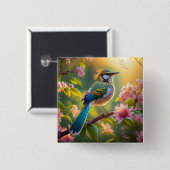 緑の頭のティール（緑がかった色）翼ファンタジー鳥 缶バッジ (正面&裏面)