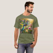 緑の頭のティール(緑がかった色)翼ファンタジー鳥 Tシャツ (正面フル)