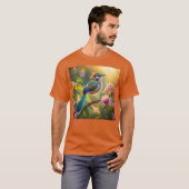 緑の頭のティール(緑がかった色)翼ファンタジー鳥 Tシャツ (正面フル)