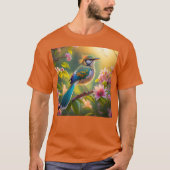 緑の頭のティール(緑がかった色)翼ファンタジー鳥 Tシャツ (正面)
