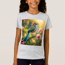 緑の頭のティール(緑がかった色)翼ファンタジー鳥 Tシャツ