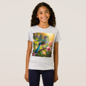 緑の頭のティール(緑がかった色)翼ファンタジー鳥 Tシャツ (正面フル)