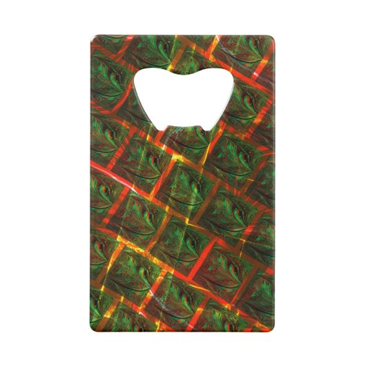 「緑の額縁の目」、傷または赤い格子。 クレジットカード栓抜き (裏面)