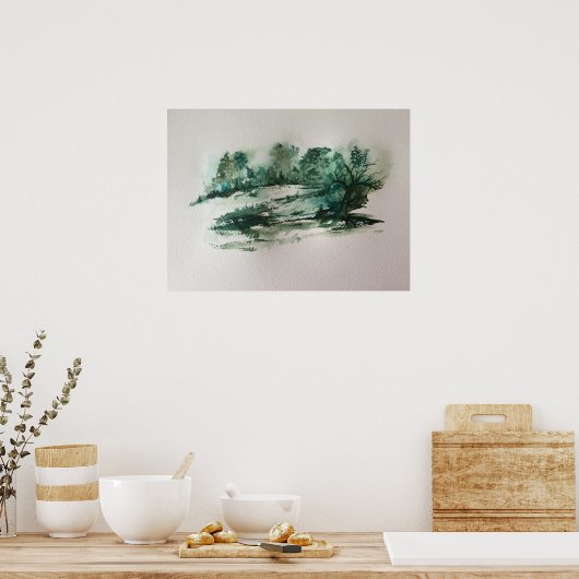 緑の風景抽象芸術 ポスター (キッチン)