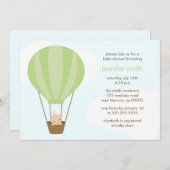 緑の風船の中の赤ちゃん 招待状 (正面/裏面)