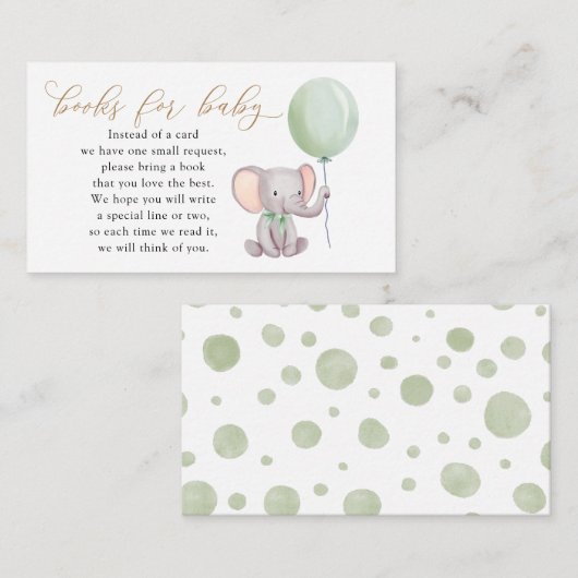緑の風船の本を持つベビー エンクロージャーカード (正面/裏面)