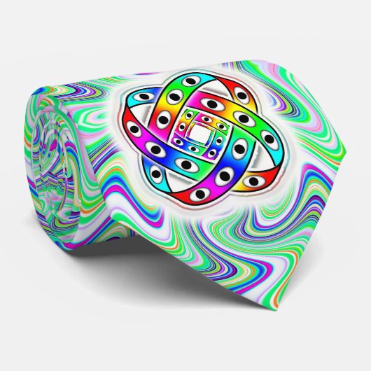 緑の飛んでいる渦巻き世界の上のUFO ネクタイ (ロール)