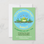 緑の飢えたカエルの漫画の誕生日の招待状 招待状 (正面)