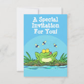 緑の飢えたカエルの漫画の誕生日の招待状 招待状 (裏面)