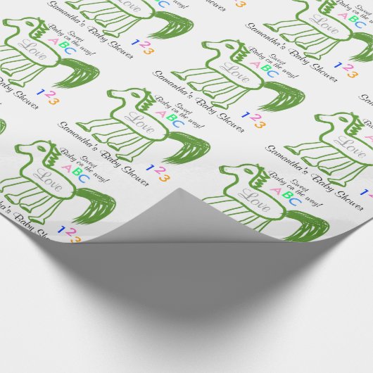 緑の馬の赤お洒落ちゃんシャワー ラッピングペーパー (角)