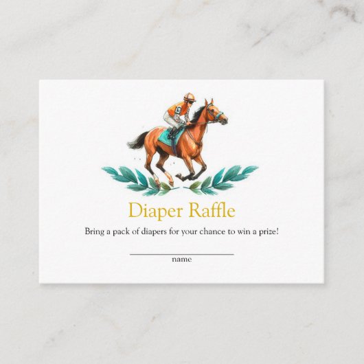 緑の馬の赤ちゃんシャワーおむつラッフルカード エンクロージャーカード (正面)