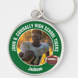 緑の高校サッカー選手の写真 キーホルダー