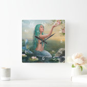 緑の髪の人魚 スクエア壁時計 (ホーム)