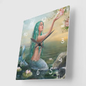 緑の髪の人魚 スクエア壁時計 (傾斜)