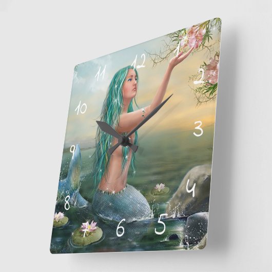 緑の髪の人魚 スクエア壁時計 (傾斜)