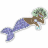 緑の髪、紫色のテールマーメイドラウンジ シール (正面)