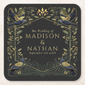 緑の魅力化されたゴシックレイヴン結婚フローラ スクエアペーパーコースター (正面)