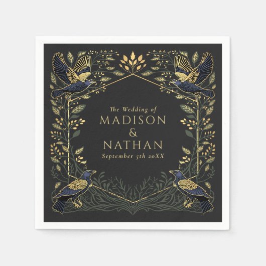 緑の魅力化されたゴシックレイヴン結婚フローラ スタンダードカクテルナプキン (正面)