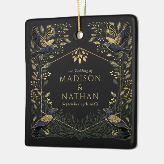 緑の魅力化されたゴシックレイヴン結婚フローラ セラミックオーナメント (左)