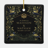 緑の魅力化されたゴシックレイヴン結婚フローラ セラミックオーナメント (裏面)