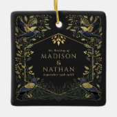 緑の魅力化されたゴシックレイヴン結婚フローラ セラミックオーナメント (正面)