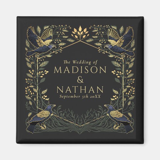 緑の魅力化されたゴシックレイヴン結婚フローラ マグネット (正面)