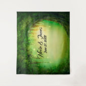 緑の魅惑された森の木林のパーティー背景 タペストリー (正面)