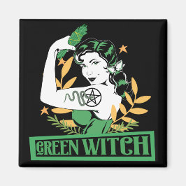 緑の魔女かわいらしは入れ墨の筋肉の女性をピンアップ マグネット