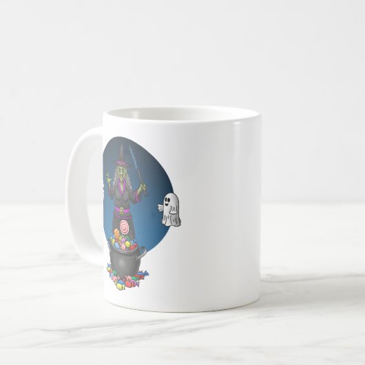 緑の魔女と幽霊トリックハロウィーン コーヒーマグカップ (正面左)