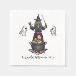 緑の魔女と幽霊トリックハロウィーン スタンダードカクテルナプキン
