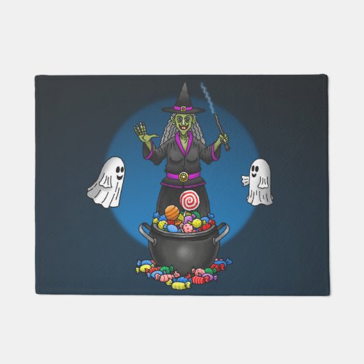 緑の魔女と幽霊トリックハロウィーン ドアマット (正面)