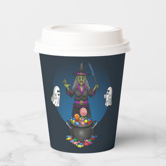 緑の魔女と幽霊トリックハロウィーン 紙コップ (正面)