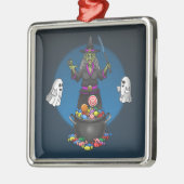 緑の魔女と幽霊ハロウィーントリックまたはトリート メタルオーナメント (左)