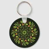 緑の魔女のポーションの葉キノコの植物の曼荼羅 キーホルダー (正面)