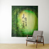 緑の魔法の森の木々と森のパーティー背景 タペストリー (インサイチュ)