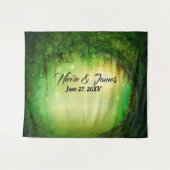 緑の魔法の森の木々パーティー背景 タペストリー (正面(横))