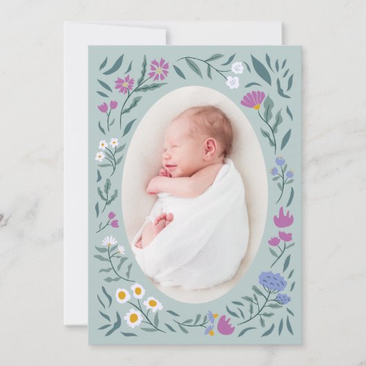 緑の魔法の牧草地写真誕生のお知らせ 案内状 (正面)