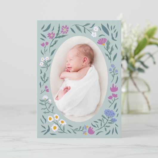 緑の魔法の牧草地写真誕生のお知らせ 案内状 (スタンド正面)